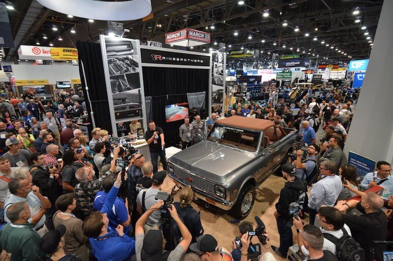 Bird's eye view of a SEMA Show exhibit.